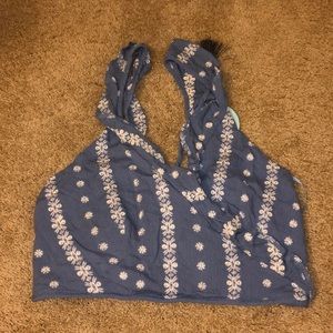 Blue tank top crop top with lace up back